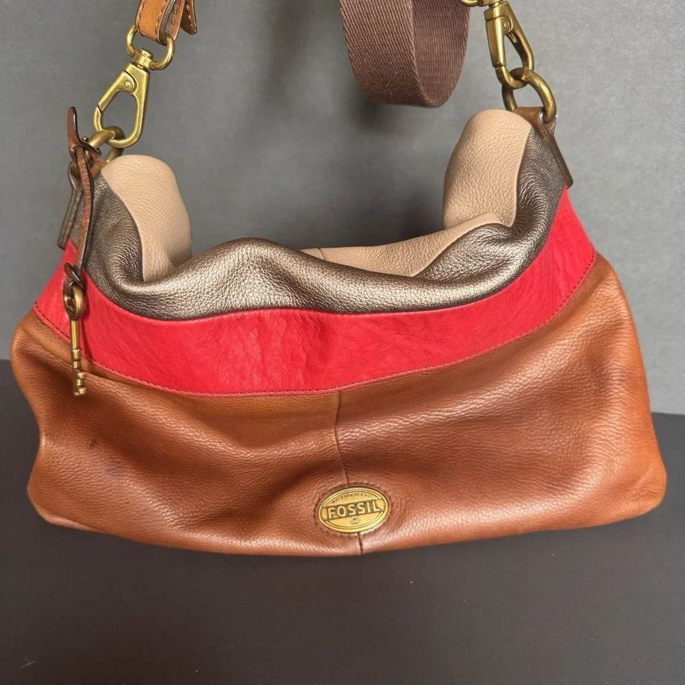 Fossil Explorer X-Large Foldover Crossbody Tote Brown Multicolor -